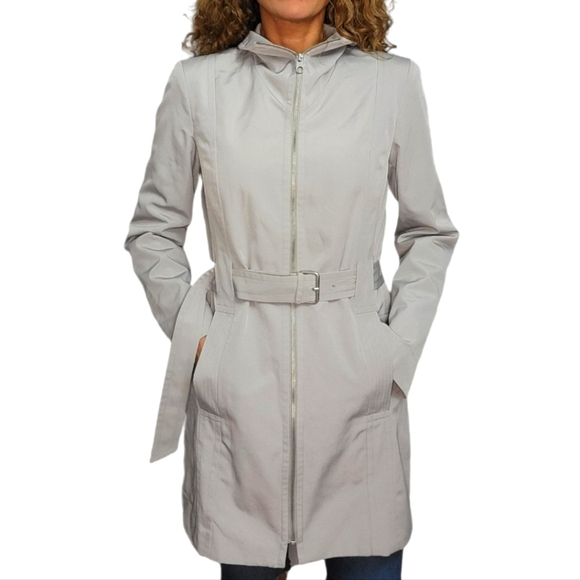 Anne Klein Belted Trench Coat Size Small Grey Polyester - Picture 1 of 6